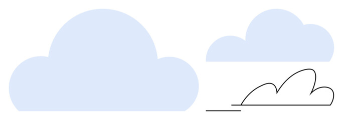 Three cloud designs in varied styles solid, outlined, and sketched symbolizing weather, creativity, and abstraction. Ideal for weather apps, natural themes, design concepts, digital interfaces