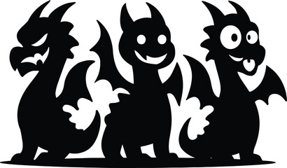 black and white Baby Dragon and wolf vector illustration