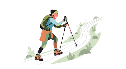 Adventurous Hiker Ascending a Winding Trail on a Sunny Day for Outdoor Adventure