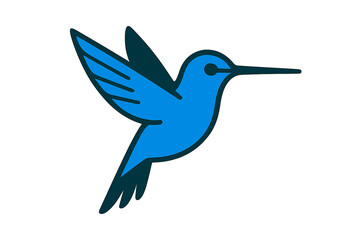 Stylized blue hummingbird flying with wings spread against a clean white background