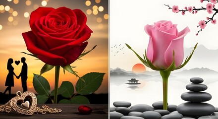 Rose with Couple and Rose with Zen Stones