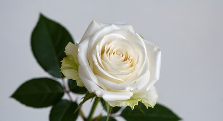 White Rose Flower with Green Leaves