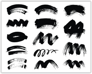 Collection of black and white abstract paint brush strokes graphics