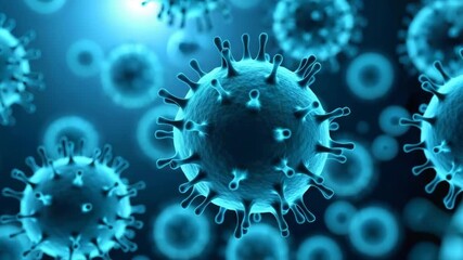 Microscopic view of glowing blue corona virus particles under magnification - Powered by Adobe