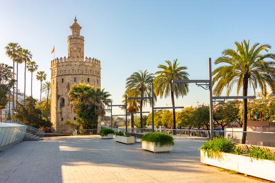 Tower of Gold (Torre del Oro) on Guadalquivir river embankment, Seville, Spain