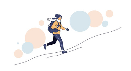 Adventurous Traveler Ascending Steep Slope in Winter With Attractive Colors