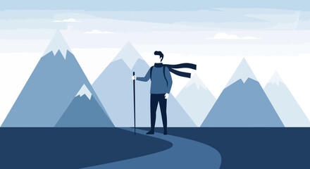 Adventurous Traveler Ascends Mountain Path Discovering New Heights and Overcoming Challenges