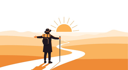 Adventurous Traveler Gazing At The Horizon On A Road To Adventure And Exploration