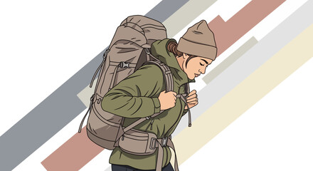 Adventurous Traveler Heading Outdoors With A Large Backpack In Pop Art Style