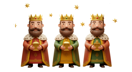 Three Kings holding gifts isolated on a transparent background