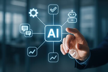 Obraz premium Innovative Artificial Intelligence Concept with Data and Automation Symbols for Technology Solutions