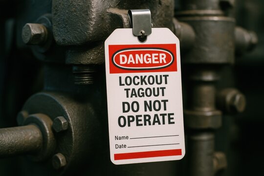 Safety Tag for Lockout Tagout System on Industrial Equipment with Warning Message and Instructions