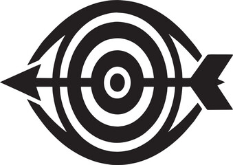 Black and white silhouette artwork combining the shape of an eye with concentric circles resembling a target, pierced horizontally by an arrow. This conceptual illustration symbolizes vision, focus, a