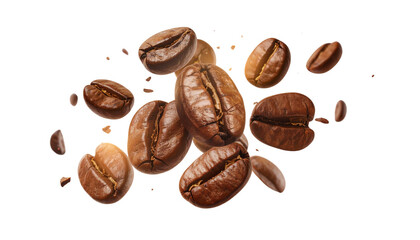 Scattered Coffee Bean Pieces in Floating Burst, Minimalist White Background