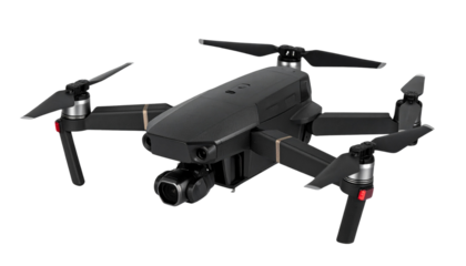 Side View of Black Drone with Folded Arms, Compact Design