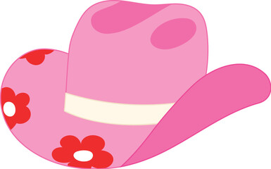 Isolated Pink Cowboy Hat with Red Flower Pattern, Western  Headwear for Woman, American Rodeo Female Costume illustration