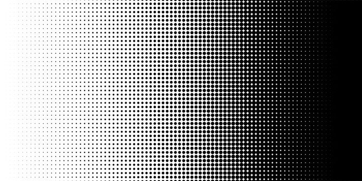Dotted halftone gradient texture. Vanishing polka dot background. Repeating dots gradation pattern background. Black fading comic pop art overlay backdrop. Raster effect wallpaper. Vector halftone