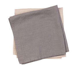 Linen napkins isolated on white or transparent background, top view