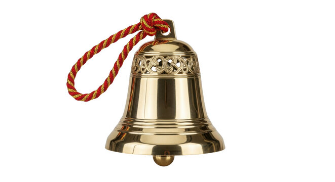 Gold bell with red and yellow rope isolated PNG with Transparent Background