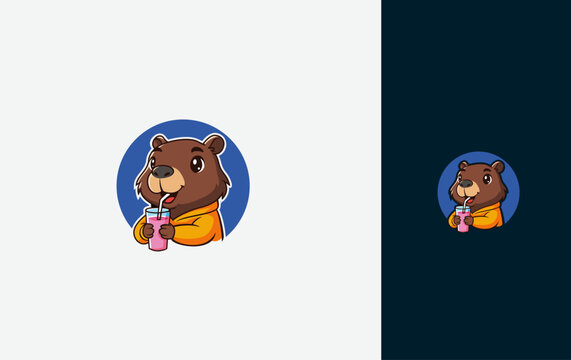 beavers mascot logo drinking . isolated Vector design template.. isolated Vector design template.