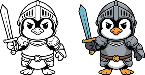Fototapeta premium Knight Penguin Cartoon