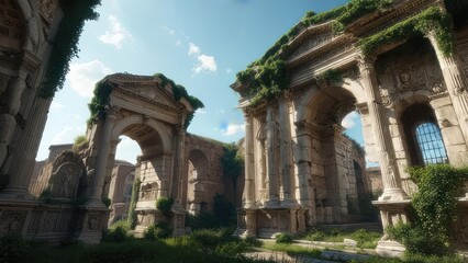 Obraz premium Ancient ruins overgrown with vegetation