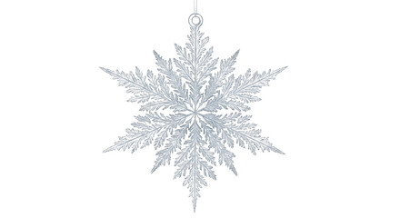 Hanging silver snowflake ornament for the winter holiday season isolated PNG with Transparent Background