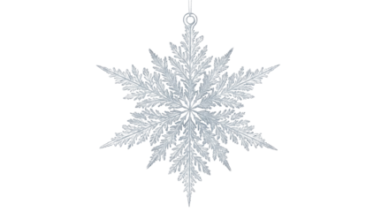 Hanging silver snowflake ornament for the winter holiday season isolated PNG with Transparent Background