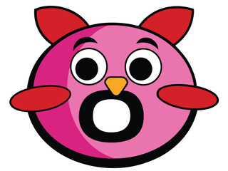 Cute pink cartoon bird with surprised expression