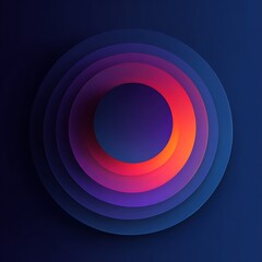 Abstract concentric circles with gradient colors from orange to blue on a dark blue background art