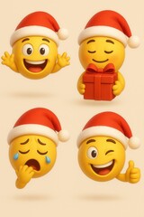 Christmas emoji faces with Santa hats.