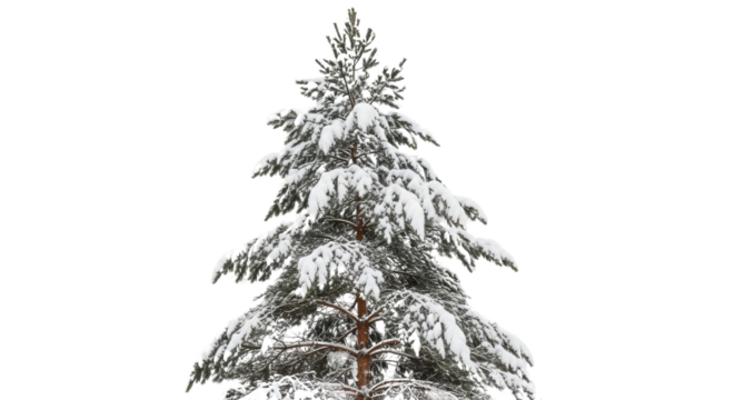 Snowy pine tree in winter isolated PNG with Transparent Background