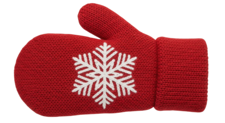 Red knitted mitten with snowflake isolated PNG with Transparent Background