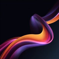 Abstract ribbon art with flowing gradient of purple pink and orange on a dark background design element