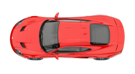 Overhead view of a red sports car isolated PNG with Transparent Background