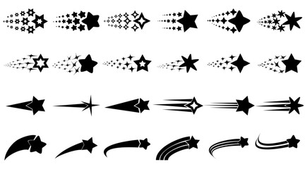 24 sets of imaginary images of shooting stars, isolated on white background, vector © Arif
