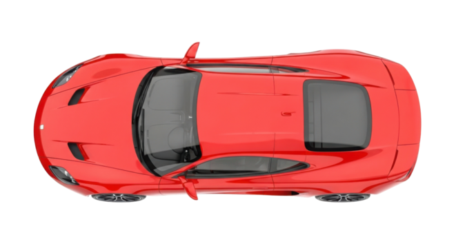Overhead view of a red sports car isolated PNG with Transparent Background
