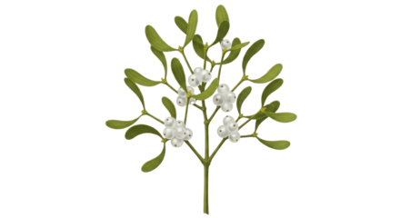 Sprig of mistletoe with white berries for Christmas isolated PNG with Transparent Background