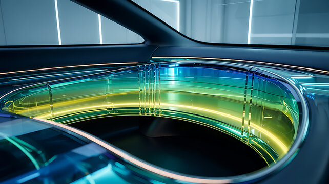 Futuristic abstract glowing lines and surfaces create dynamic tech interface vibe