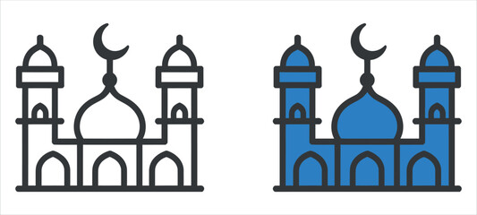 Elegant Grand Mosque Icon Vector Illustration. Ideal for Religious Architecture, Islamic Worship, Ramadan, Cultural Heritage, and Travel Designs.
