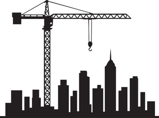 "Construction Crane Silhouette Over City Skyline – Urban Development and Infrastructure Concept"