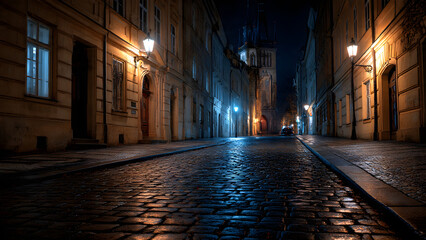  prague street at beautiful night
