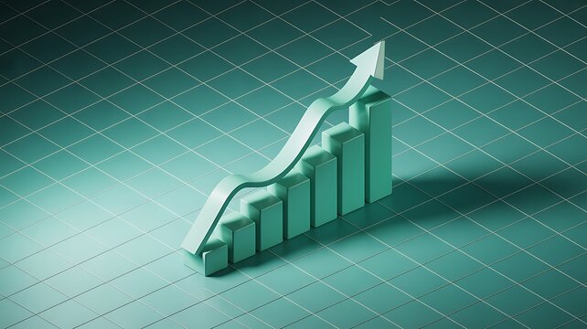 Abstract 3d graph with an upward arrow, signifying business growth, financial success, and positive trends