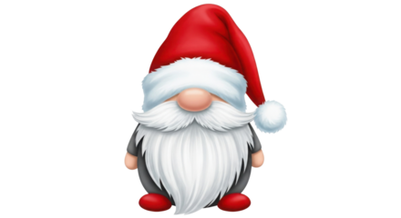 Cartoon Christmas gnome wearing a red Santa hat isolated PNG with Transparent Background