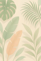 Tropical botanical background with pastel leaves and soft shadows