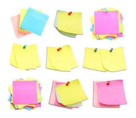 Colorful paper notes isolated on white, set