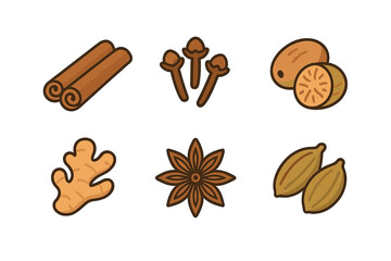 Collection of aromatic cooking spices including cinnamon cloves nutmeg and ginger