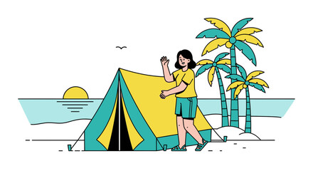 Camping Adventure: Tropical Beachfront Escape Under a Radiant Sunrise