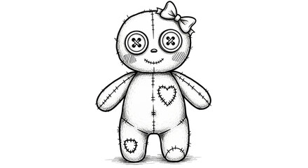 Cute Voodoo Doll with Button Eyes and Heart Stitching

