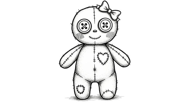 Cute Voodoo Doll with Button Eyes and Heart Stitching

